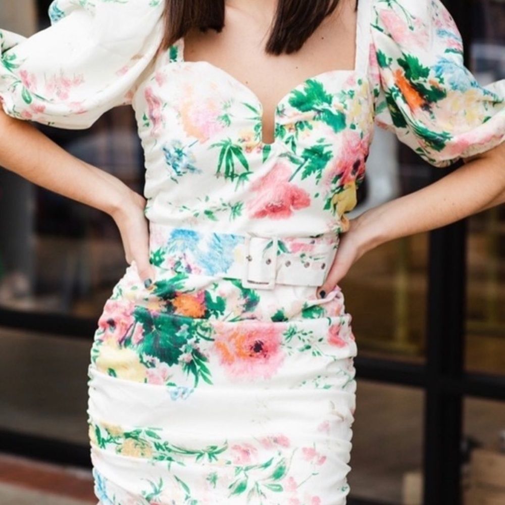 EUC Luxxel Floral Puff Sleeved Mini Dress Small